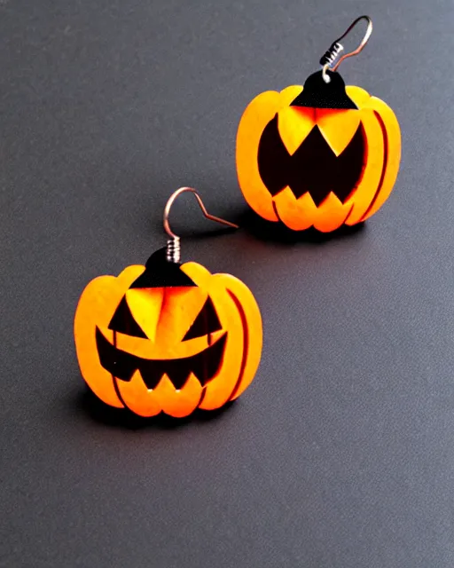 Image similar to spooky jack'o'lantern, 2 d lasercut earrings,