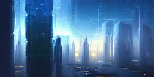 Image similar to a beautiful network of glowing futuristic cubes appears in the sky above a cyberpunk dubai city, atmospheric lighting, intricate, volumetric lighting, beautiful, sharp focus, ultra detailed, in the art style of marc simonetti, bowater charlie and brom gerald, astrophotography