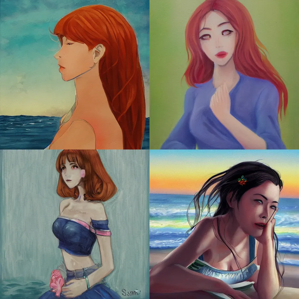 Prompt: portrait of woman on the seaside before the war, art by Sakimi Chan