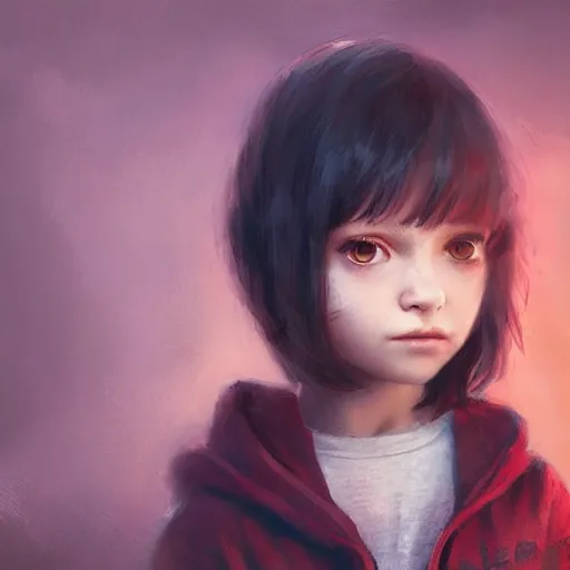 Image similar to a cute tiny girl with short red hair wearing a hoodie, digital art, very beautiful face, pretty face, very detailed eyes, full body illustration, 8 k resolution, soft painting, by greg rutkowski, wlop, rossdraws,