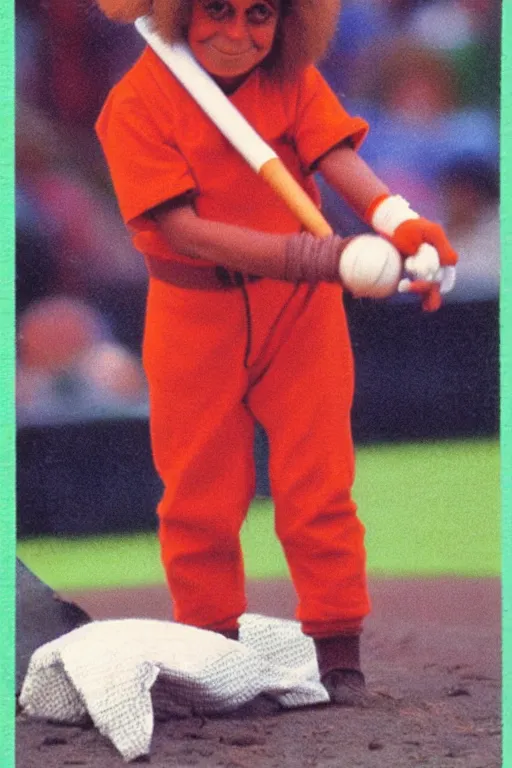 Prompt: 1 9 8 0 s baseball card of an oompa loompa