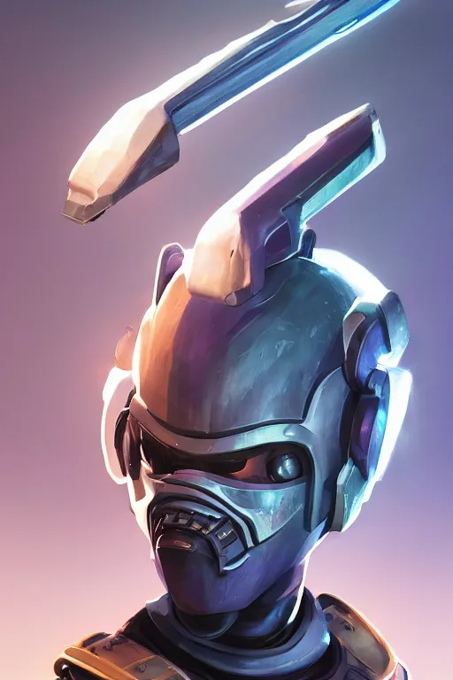 Image similar to epic mask helmet robot ninja portrait stylized as fornite style game design fanart by concept artist gervasio canda, behance hd by jesper ejsing, by rhads, makoto shinkai and lois van baarle, ilya kuvshinov, rossdraws global illumination radiating a glowing aura global illumination ray tracing hdr render in unreal engine 5