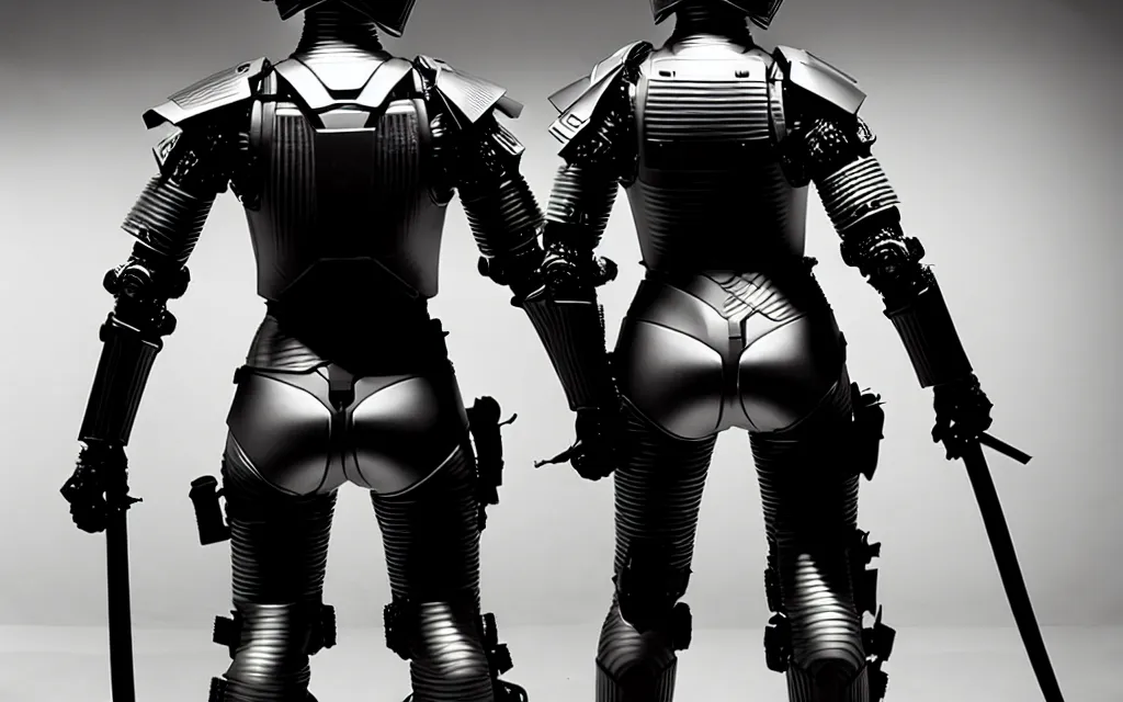 Image similar to war, diverse katana cybersuits, from behind, wide wide angle, vivid, elaborate, highly detailed, beautiful lighting