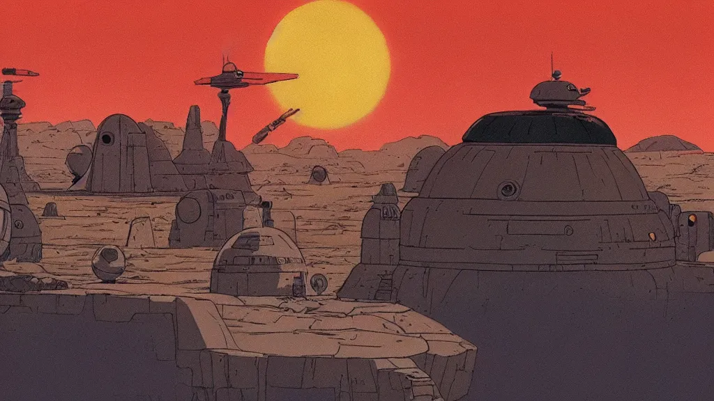Image similar to tatooine landscape Star Wars a new hope 1977 studio ghibli animation