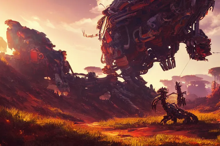 Image similar to burrower machine mecanical creature robot of horizon forbidden west horizon zero dawn radiating a glowing aura global illumination ray tracing hdr fanart arstation by ian pesty and alena aenami artworks in 4 k