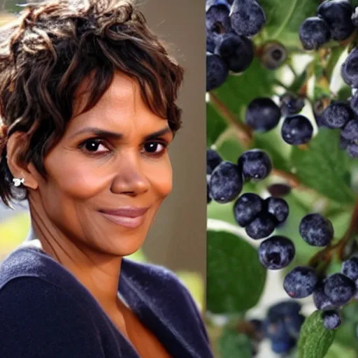 Image similar to halle berry surrounded by tons of blueberries