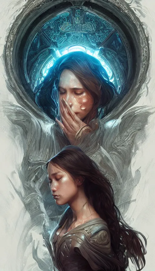 Image similar to tears waterfall, fame of thrones, lord of daggers, neon, fibonacci, sweat drops, insane, intricate, highly detailed, digital painting, artstation, concept art, smooth, sharp focus, illustration, Unreal Engine 5, 8K, art by artgerm and greg rutkowski and alphonse mucha