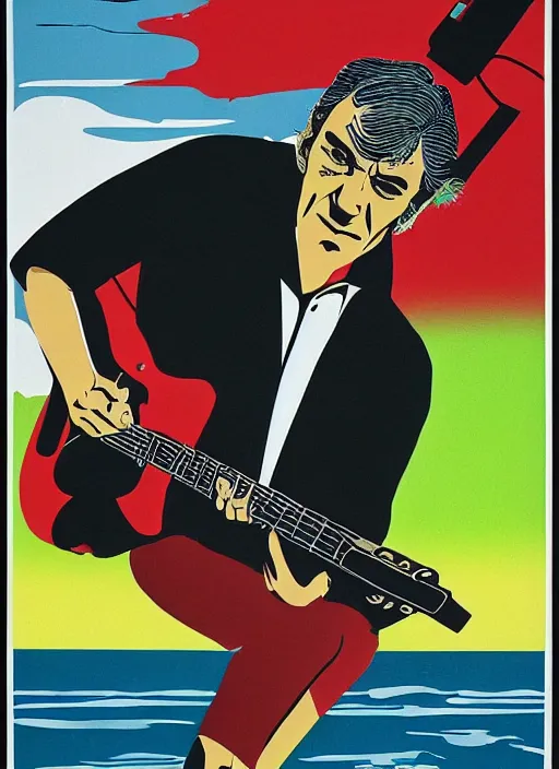 Image similar to a picture of robert forster in alligator ( 1 9 8 0 ), a screenprint by tadanori yokoo, trending on deviantart, naive art, soviet propaganda, 1 9 7 0 s, concert poster