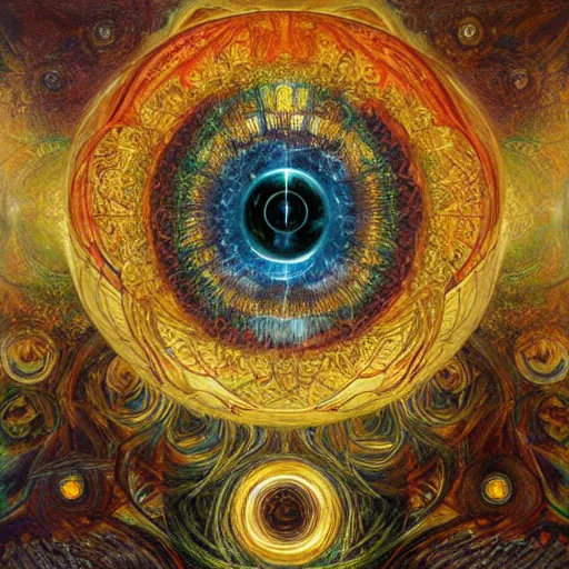 Image similar to Divine Chaos Engine by Karol Bak, Jean Deville, Gustav Klimt, and Vincent Van Gogh, sacred geometry, visionary, mystic, spiritual, fractal structures, ornate gilded medieval icon, third eye, spirals