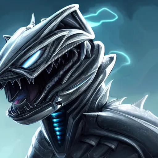 Image similar to high quality close up headshot of a cute beautiful stunning robot anthropomorphic female dragon, with sleek silver armor, a black OLED visor over the eyes, looking at the camera, her sharp dragon maw open in front of the camera, camera looking down into the detailed living maw, about to consume you, on the beach at sunset, highly detailed digital art, furry art, anthro art, sci fi, warframe art, destiny art, high quality, 3D realistic, mawshot, dragon art, Furaffinity, Deviantart