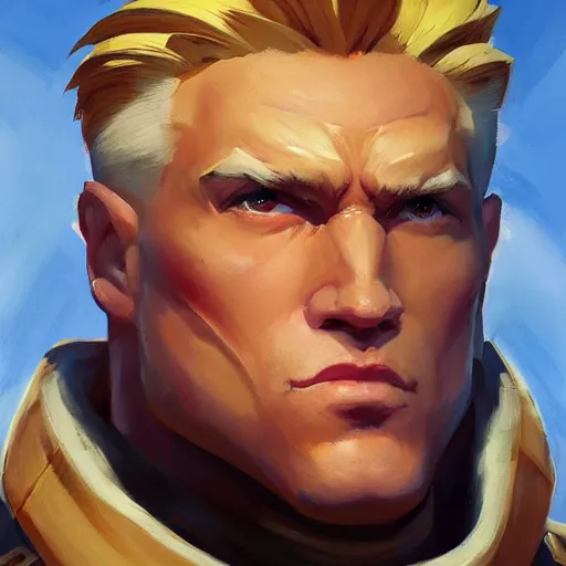 Image similar to greg manchess portrait painting of partially armored guile from street fighter as overwatch character, medium shot, asymmetrical, profile picture, organic painting, sunny day, matte painting, bold shapes, hard edges, street art, trending on artstation, by huang guangjian and gil elvgren and ross tran