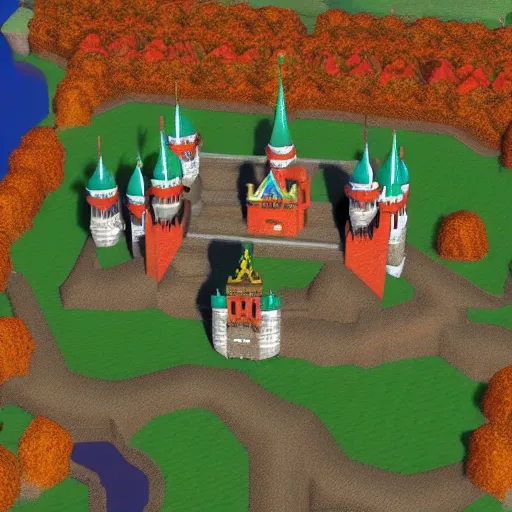 Prompt: 3D Mario 64 castle aerial view in the fall, 4k