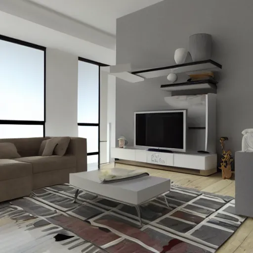 Image similar to photorealistic living room