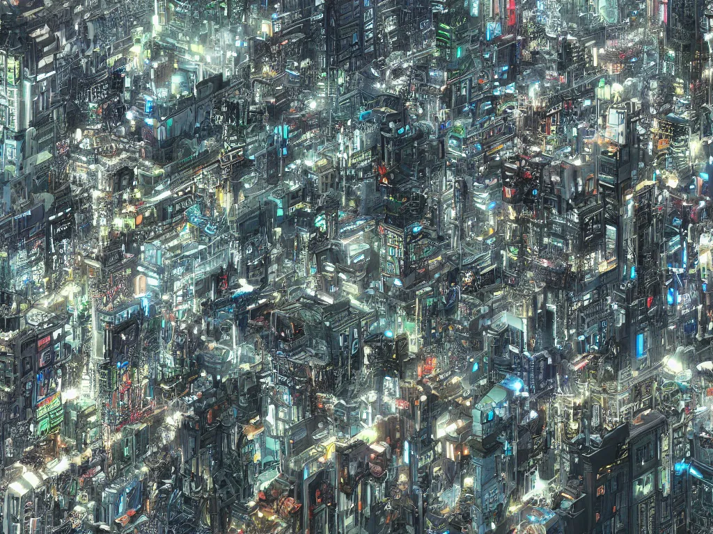 Prompt: Cyberpunk fractal city