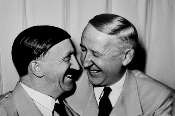 Image similar to “ very very intricate photorealistic photo of hitler and joe biden laughing together, detailed natural lighting, award - winning crisp details ”