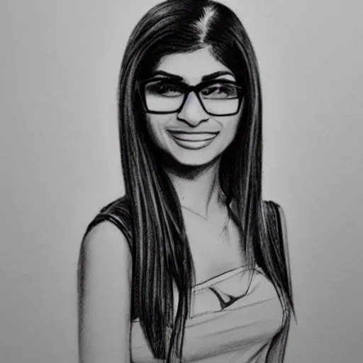 Image similar to sketch drawing of mia khalifa, pencil, highly detailed.