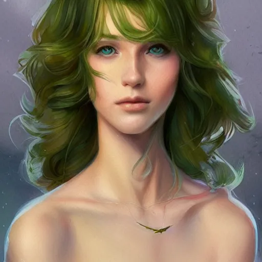 Image similar to teen boy, middle length hair, blonde hair, green eyes, gorgeous, amazing, delicate, feminine, elegant, intricate, highly detailed, watercolor, portrait, artstation, concept art, sharp focus, illustration, art by charlie bowater and Ross tran