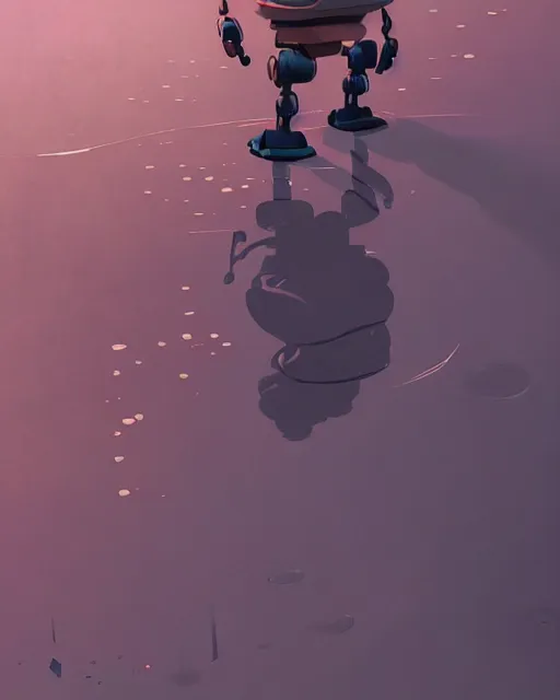 Prompt: a robot half sunken in a puddle, cory loftis, james gilleard, atey ghailan, makoto shinkai, goro fujita, character art, exquisite lighting, clear focus, very coherent, plain background, soft painting