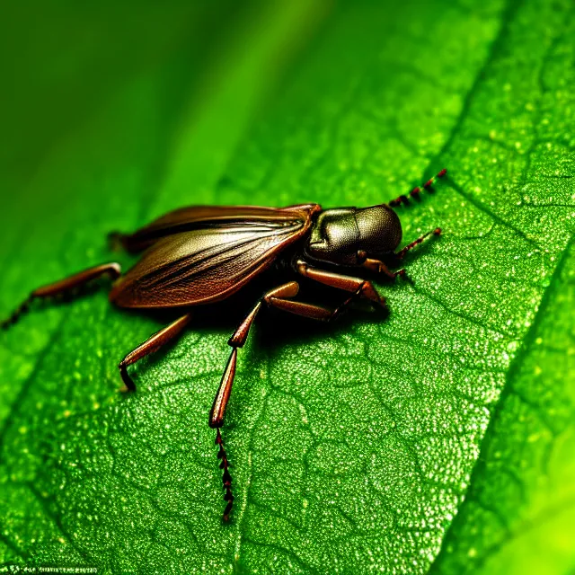 Image similar to a close up view of a bug on a leaf, a macro photograph, featured on cg society, macro lens, ultra detailed, macro photography, atmospheric lighting, intricate, volumetric lighting, beautiful, sharp focus, in the art style of marc simonetti, bowater charlie and brom gerald, astrophotography