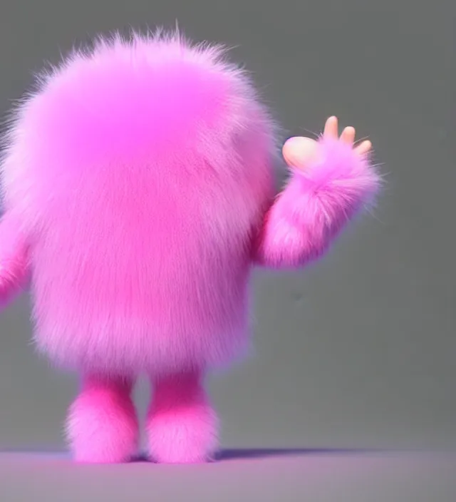 Prompt: high quality 3 d render hyperrealistic very cute big pink little spherical creature, plush mascot, short spiky dense fluffy smooth hair, isometric 3 d, pink fluffy fur, 1 5 0 mm, beautiful natural soft light, rim light, smooth background, artstation, ultra detailed, elegant, ultra detailed, metallic armor, octane render