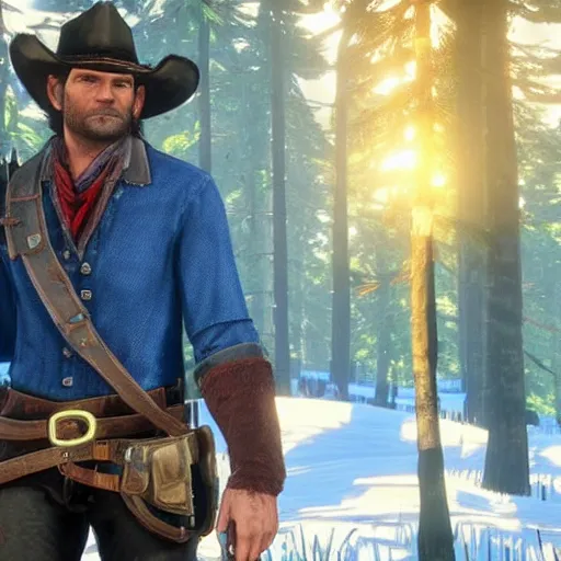 Prompt: Arthur Morgan from Red Dead Redemption 2 in The Legend of Zelda: Breath of the Wild