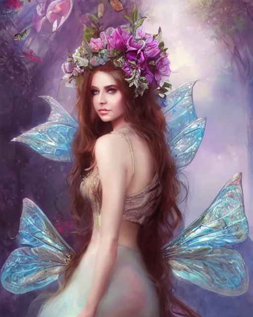 Image similar to a beautiful female fairy, 8 k, hyperrealistic, hyperdetailed, full body length, fantasy portrait by laura sava