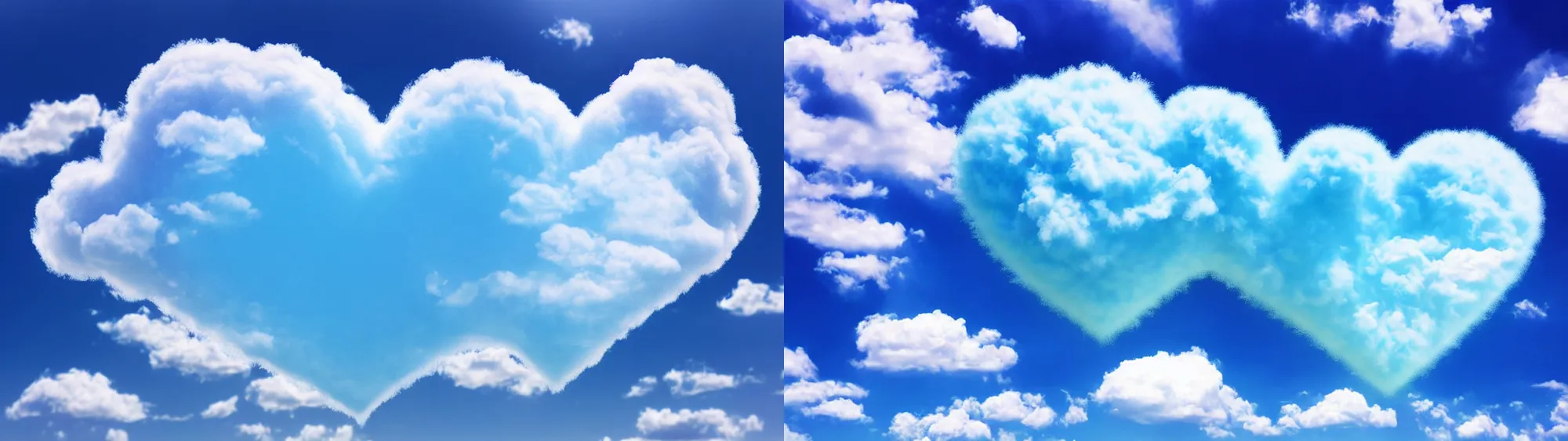 Prompt: huge fluffy cloud heart on blue clear sky, detailed, hyper realism, photo, realistic, soft volume absorbation, volume light, view up, diffused lights, ultra realism, cinematic, film