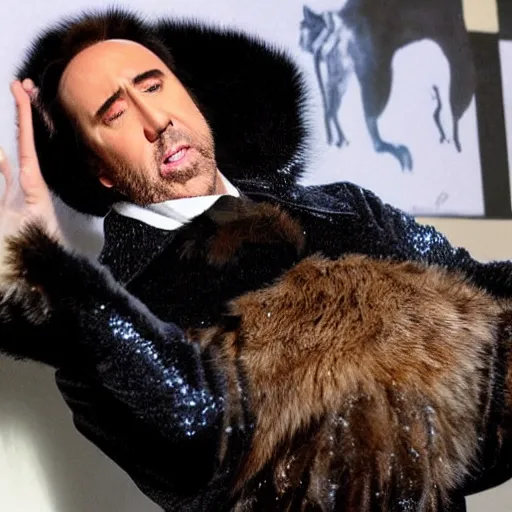 Image similar to nicolas cage wearing a sea otter suit, cosplay, furry, funny, candid photograph