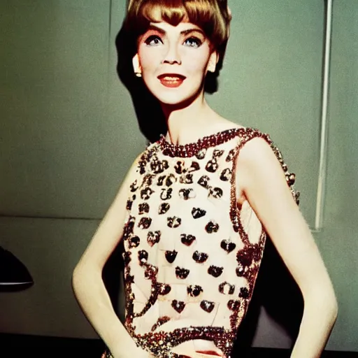 Image similar to close up of female movie star of the sixties with luxury dress, official valentino editorial, highly detailed