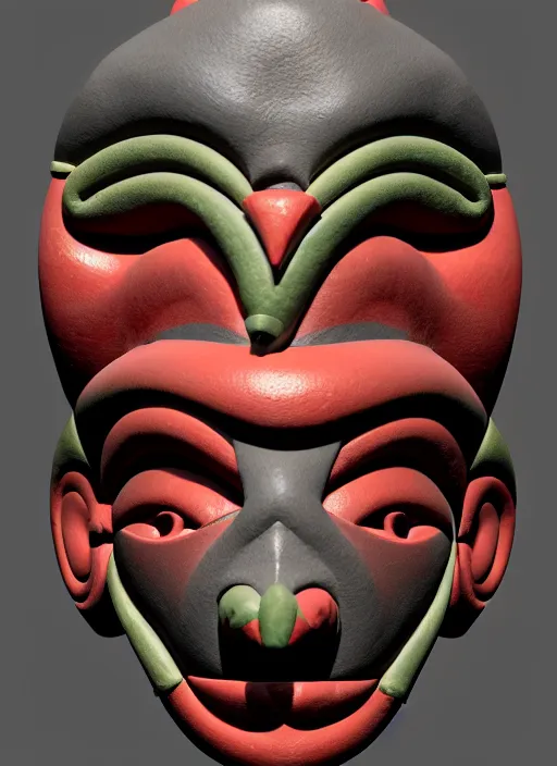 Image similar to tribal maya mask made out of playdough, zbrush, 3 d, 8 k, unreal engine, octane render, hyper quality