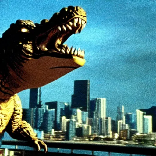 Image similar to a film still of Godzilla in Fear and Loathing in Las Vegas