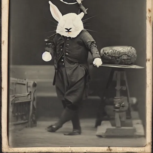 Prompt: a rabbit dressed as a pirate, victorian photograph