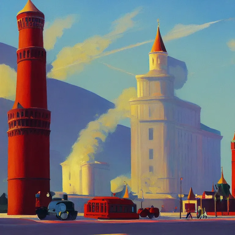 Image similar to Kremlin is on fire, painted by Edward Hopper, painted by James Gilleard, airbrush