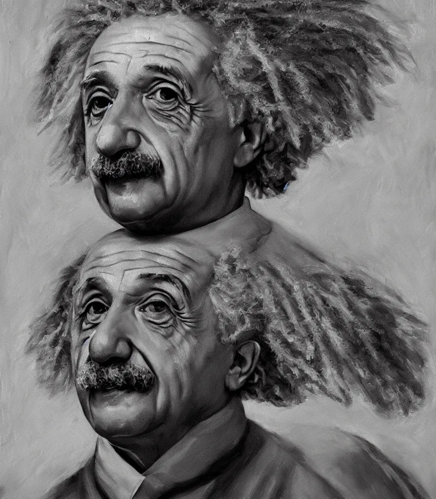 Prompt: an impasto oil painting of albert einstein!! by leonadro da vinci, black and white colors, high detail, 4 k resolution, smooth colors, masterpiece, artstation