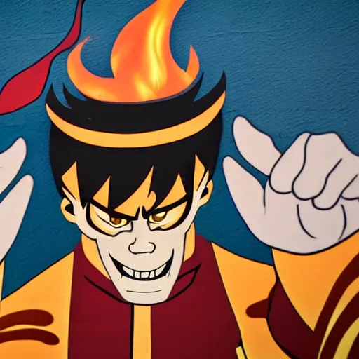 Prompt: a mural of Fire Lord Zuko facepalming in the style of JM Animation