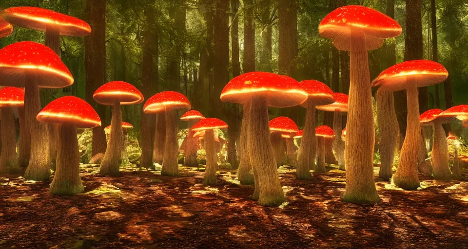 Prompt: A hyperrealistic photo of a kaleidoscopic psychedelic mushroom forest, with glowing mushrooms, and pixies, 8k, ultra detailed, volumetric lighting, 70mm