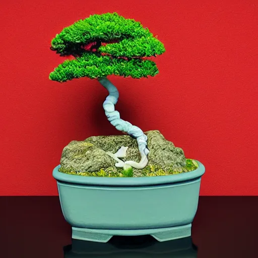 Prompt: plasticine figure of a floral bonsai, 8 k, hdr, trend in artstation, photo studio, professional lighting