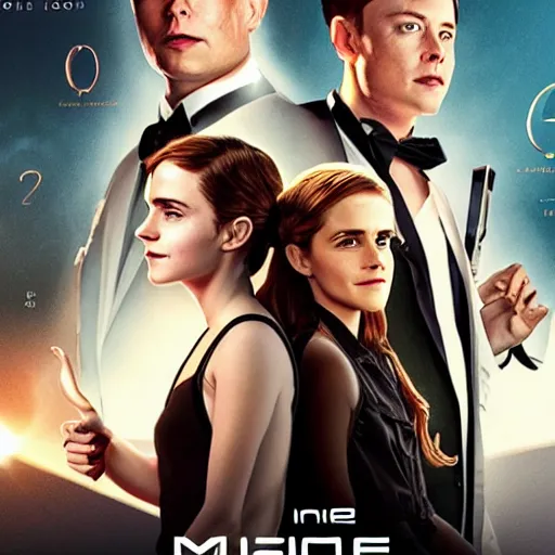 Prompt: elon musk and emma watson on epic sci fi movie poster 4k