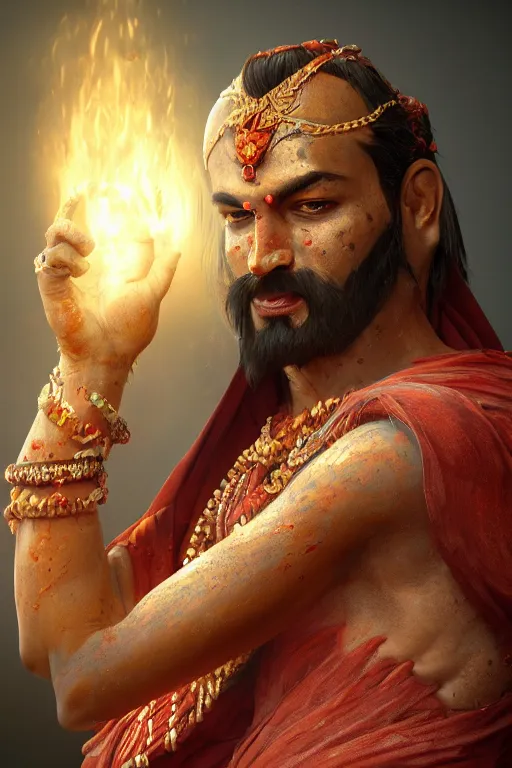 Image similar to portrait of hindu blood god, hindu concept art, cgsociety, octane render, trending on artstation, artstationHD, artstationHQ, unreal engine, 4k, 8k