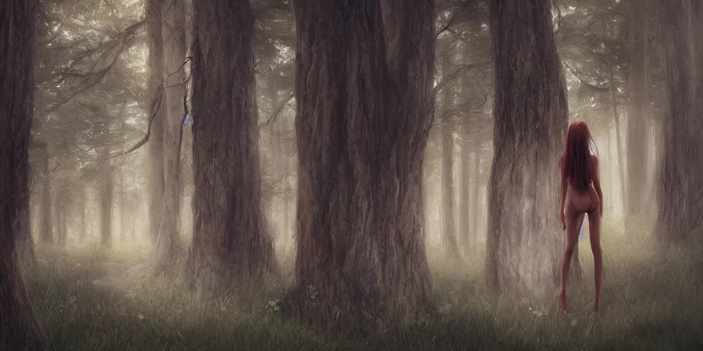 Image similar to a wood spirit in the trees, photorealistic, by wlop, 4 k resolution h 7 6 8