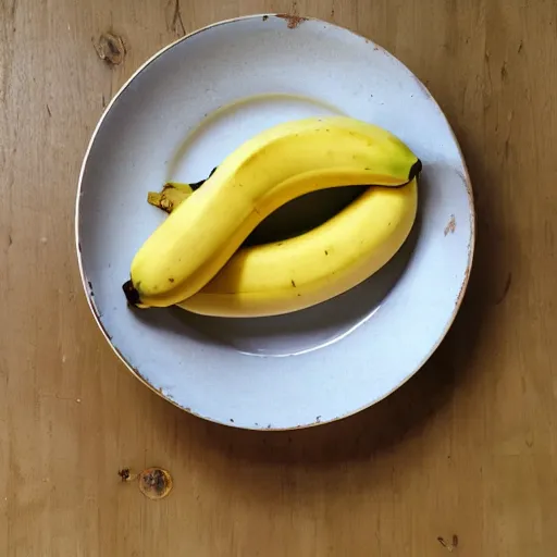 Prompt: a banan made of tiny banana over a banana colored table