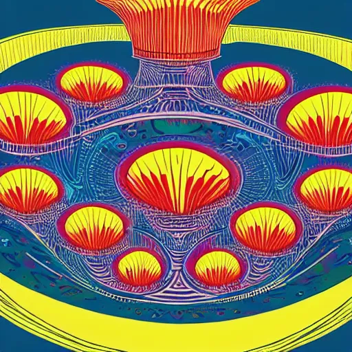 Image similar to psychedelic poster art of a zoetrope birds animation