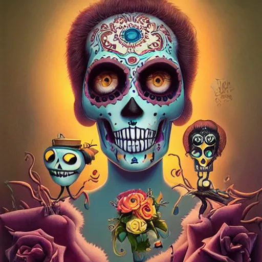 Prompt: Lofi dio de los muertos portrait Pixar style by Joe Fenton and Stanley Artgerm and Tom Bagshaw and Tim Burton