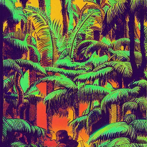 Image similar to impressionist synthwave ancient city angle parrot ivy woodcut nut , by Joe Jusko and Jakub Rozalski and Moosa Al Halyan , surrealist , abstract , tarot card