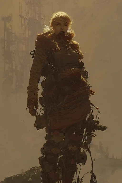 Image similar to A full portrait of a beautiful post apocalyptic offworld trapper, intricate, elegant, highly detailed, digital painting, artstation, concept art, smooth, sharp focus, illustration, art by Krenz Cushart and Artem Demura and alphonse mucha