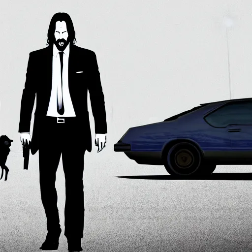 Prompt: a gta style photo of john wick, 4k digital art