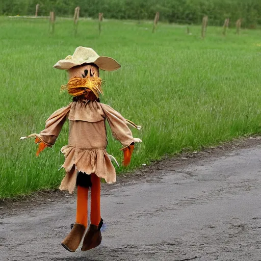 Image similar to a scarecrow doing a catwalk