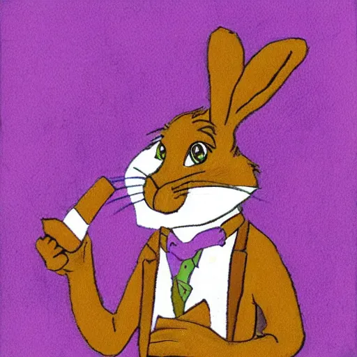 Image similar to a violet rabbit smoking a cigar, in the style of h. r. geiger