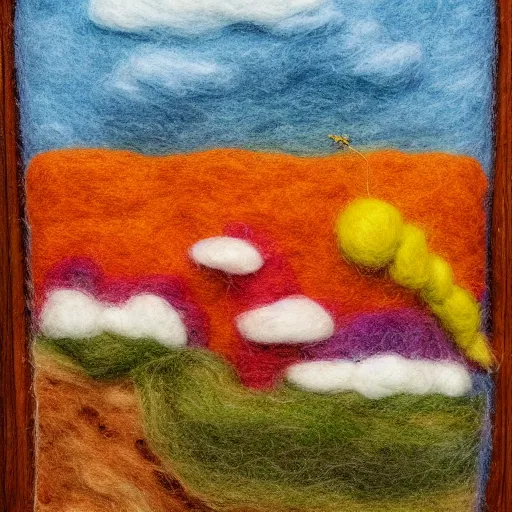 Prompt: a needle felting of a tornado coming towards a corn field