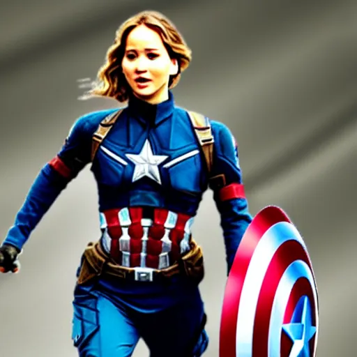 Prompt: jennifer lawrence as captain america,